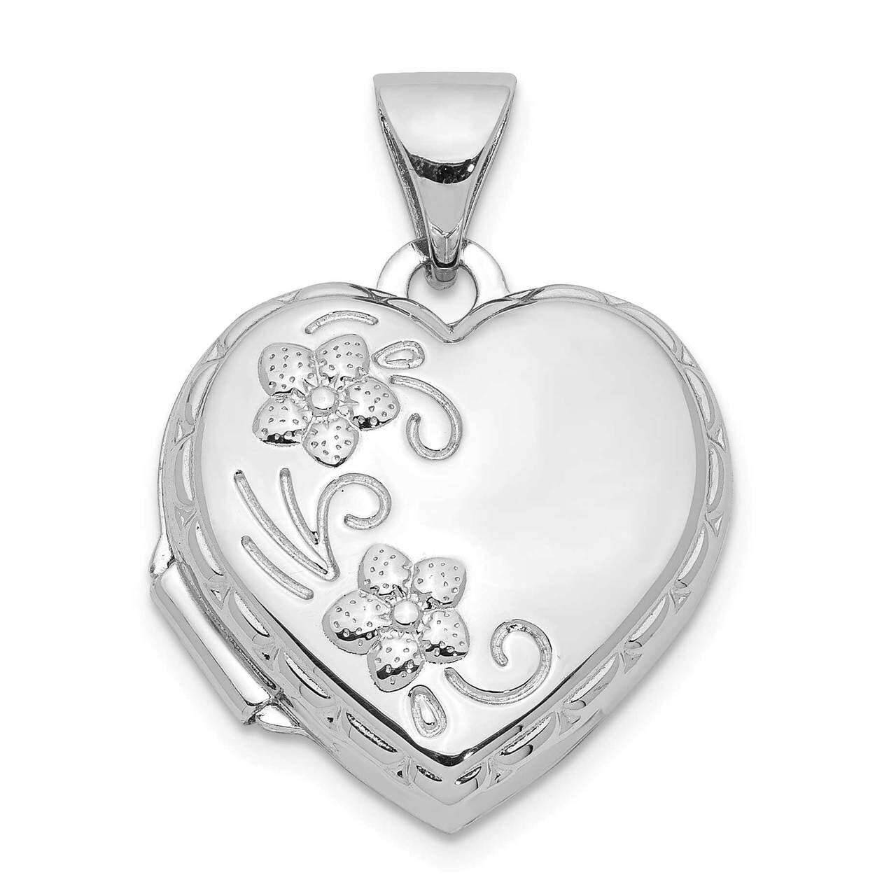 15mm Floral Heart Locket Sterling Silver Rhodium-plated QLS905