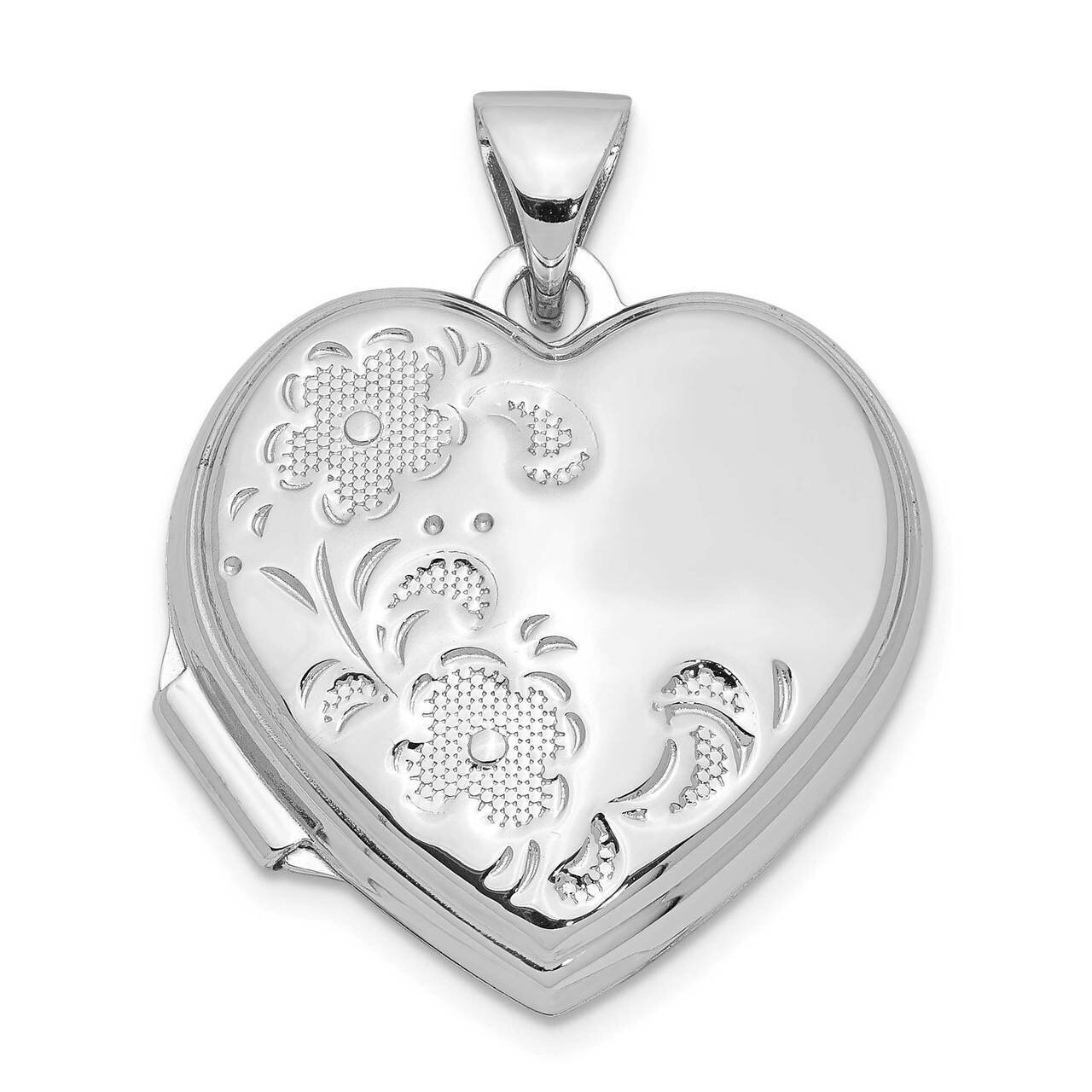 18mm Floral Heart Locket Sterling Silver Rhodium-plated QLS906
