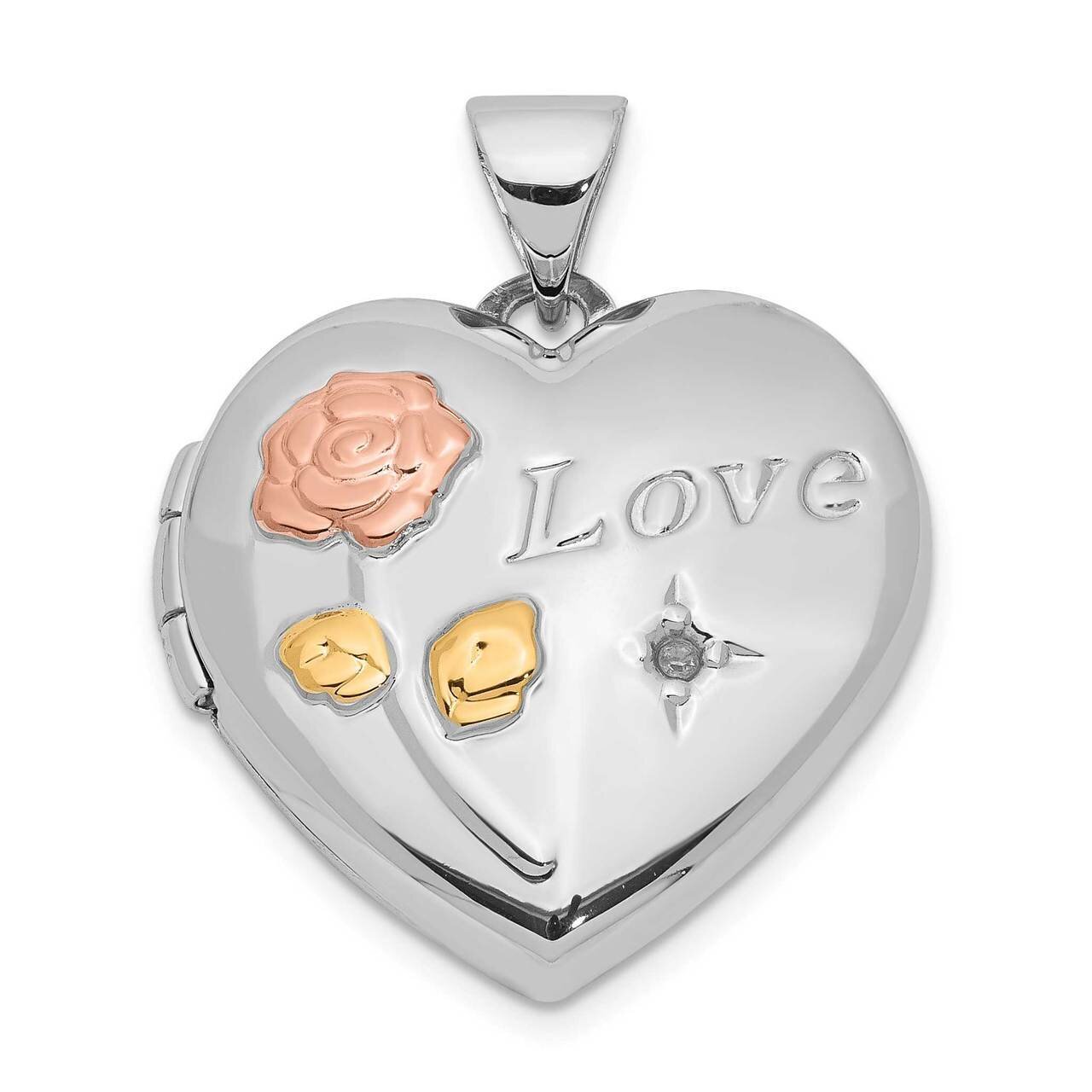 Dia. Rose&amp;Yellow Rhod Love 19mm Heart Locket Sterling Silver QLS909, MPN: QLS909, 886774056036