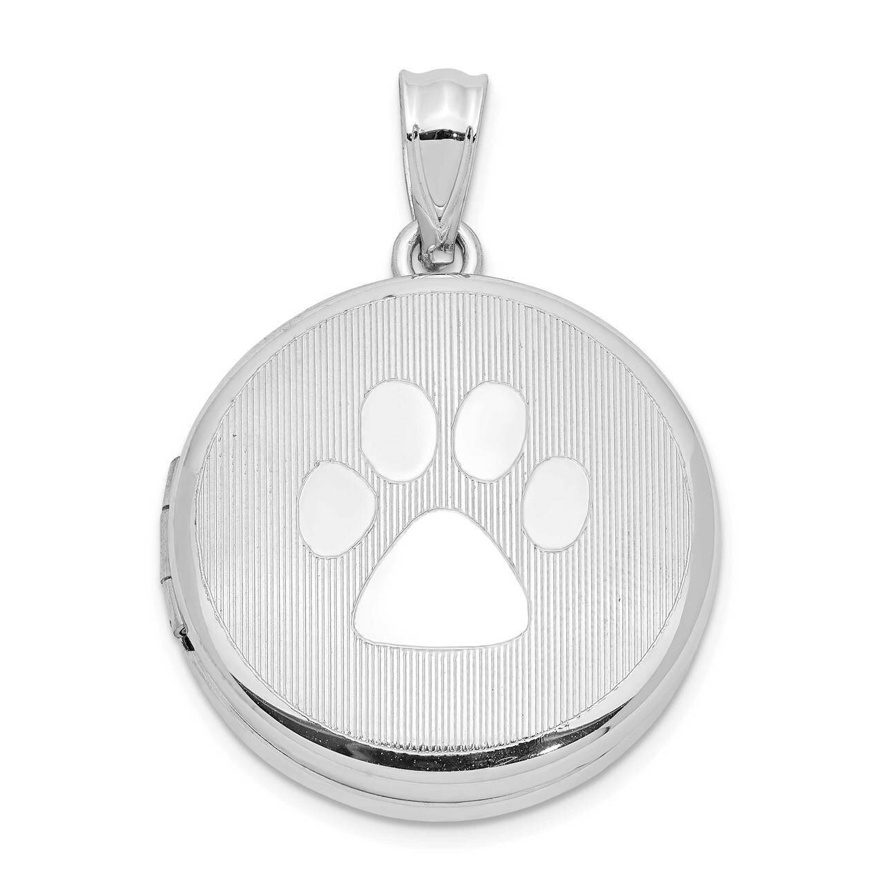 20mm Grooved &amp; Polished Pawprint Round Locket Sterling Silver QLS918