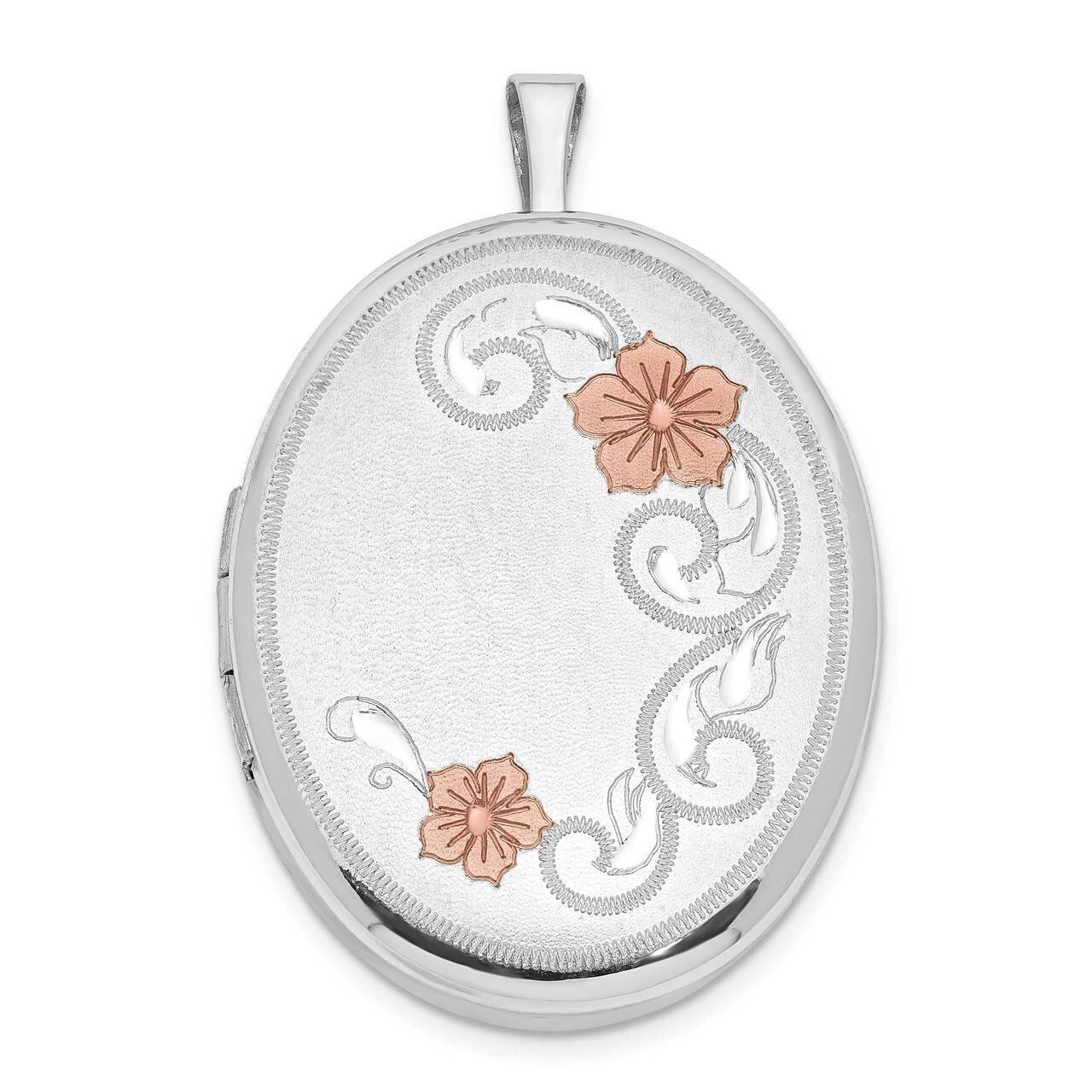 26mm Brushed and Polished Enameled Flowered Diamond-cut Oval Locket Sterling Silver QLS927, MPN: QL…