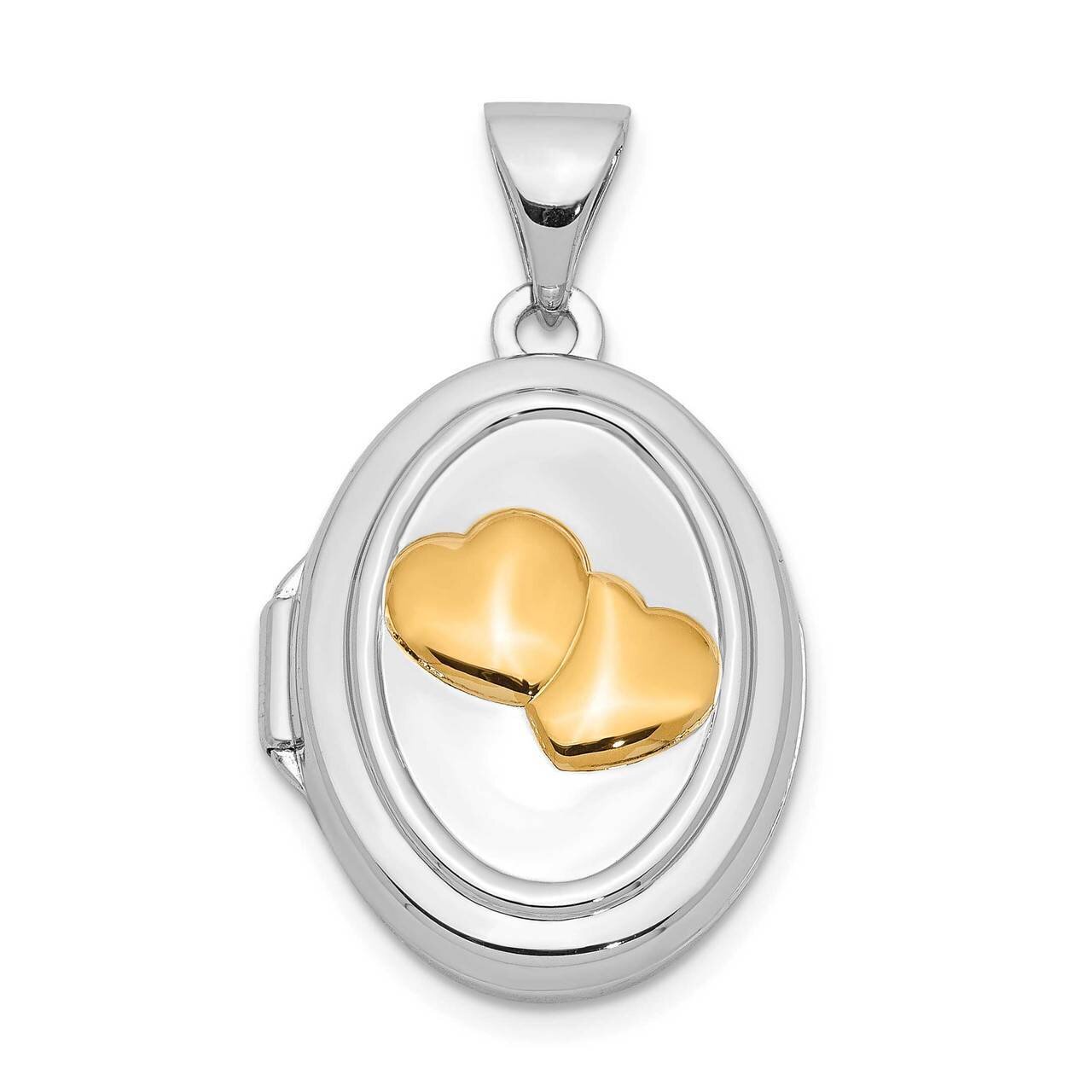 Yellow Rhodium 17mm Two Hearts Oval Locket Sterling Silver QLS969, MPN: QLS969, 886774074566