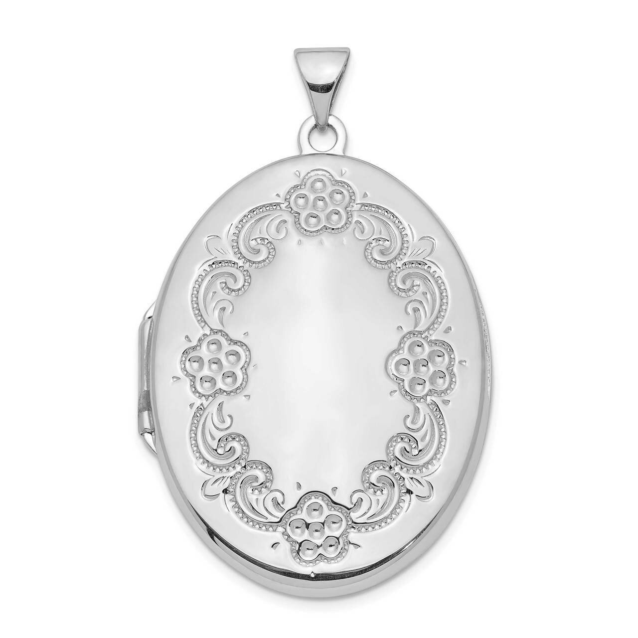 31mm Floral Border Oval Locket Sterling Silver Rhodium-plated QLS971