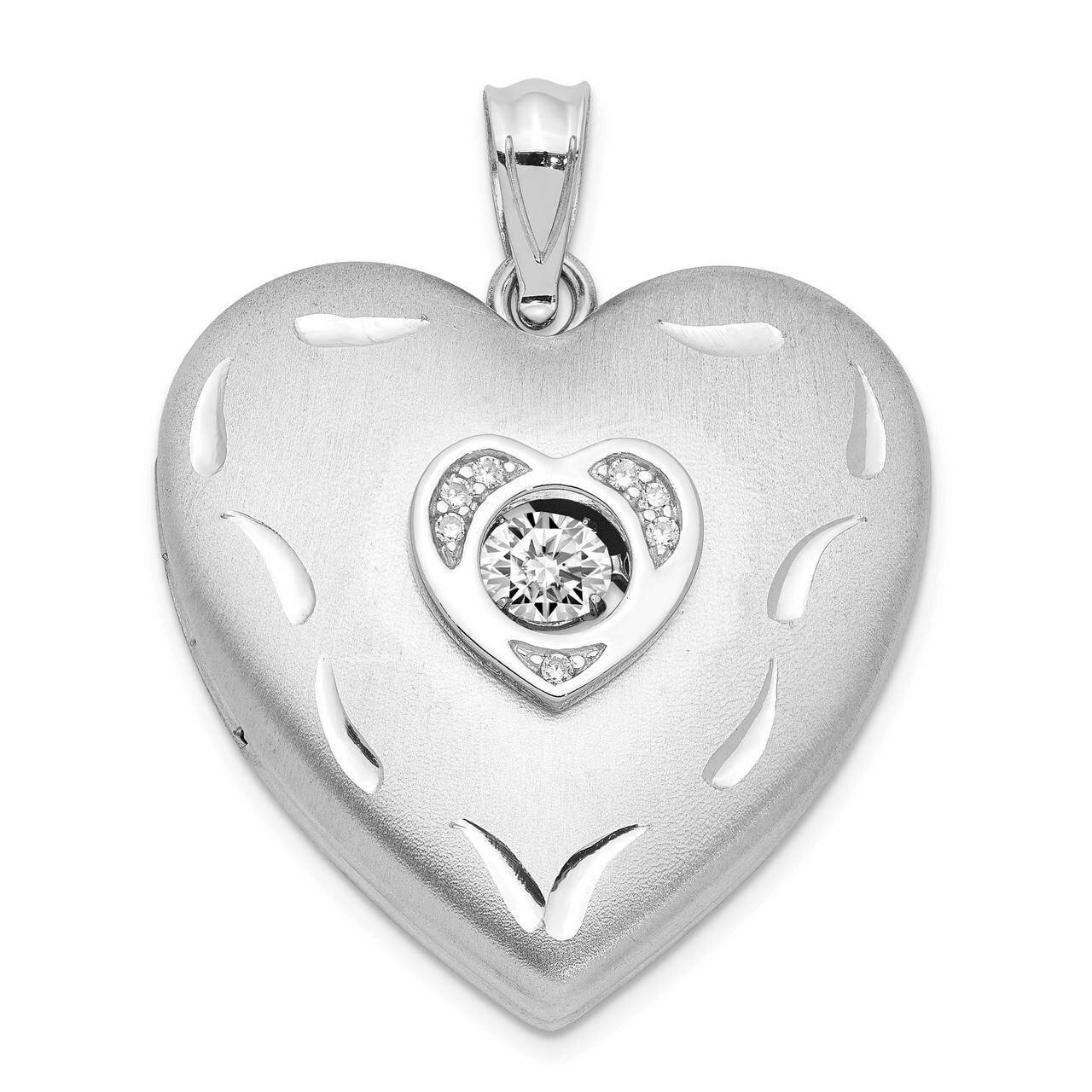 Diamond & Vibrant CZ Diamond Heart Locket Sterling Silver Rhodium-plated QLS980