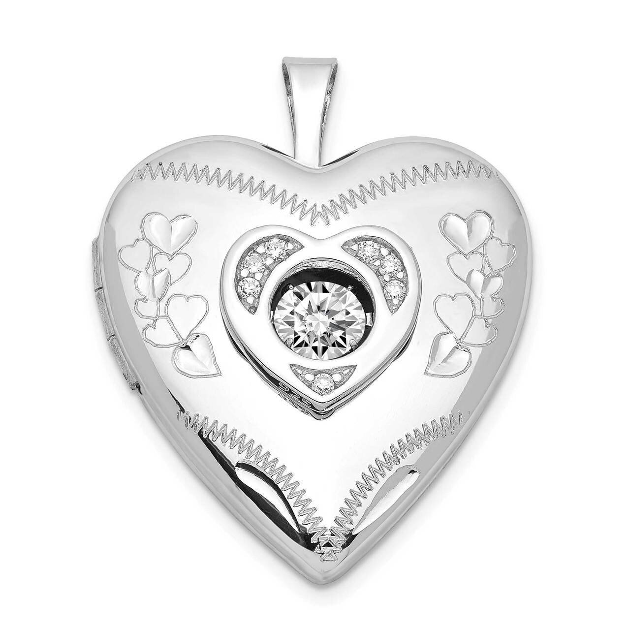 Diamond & Vibrant CZ Diamond Heart Locket Sterling Silver Rhodium-plated QLS981