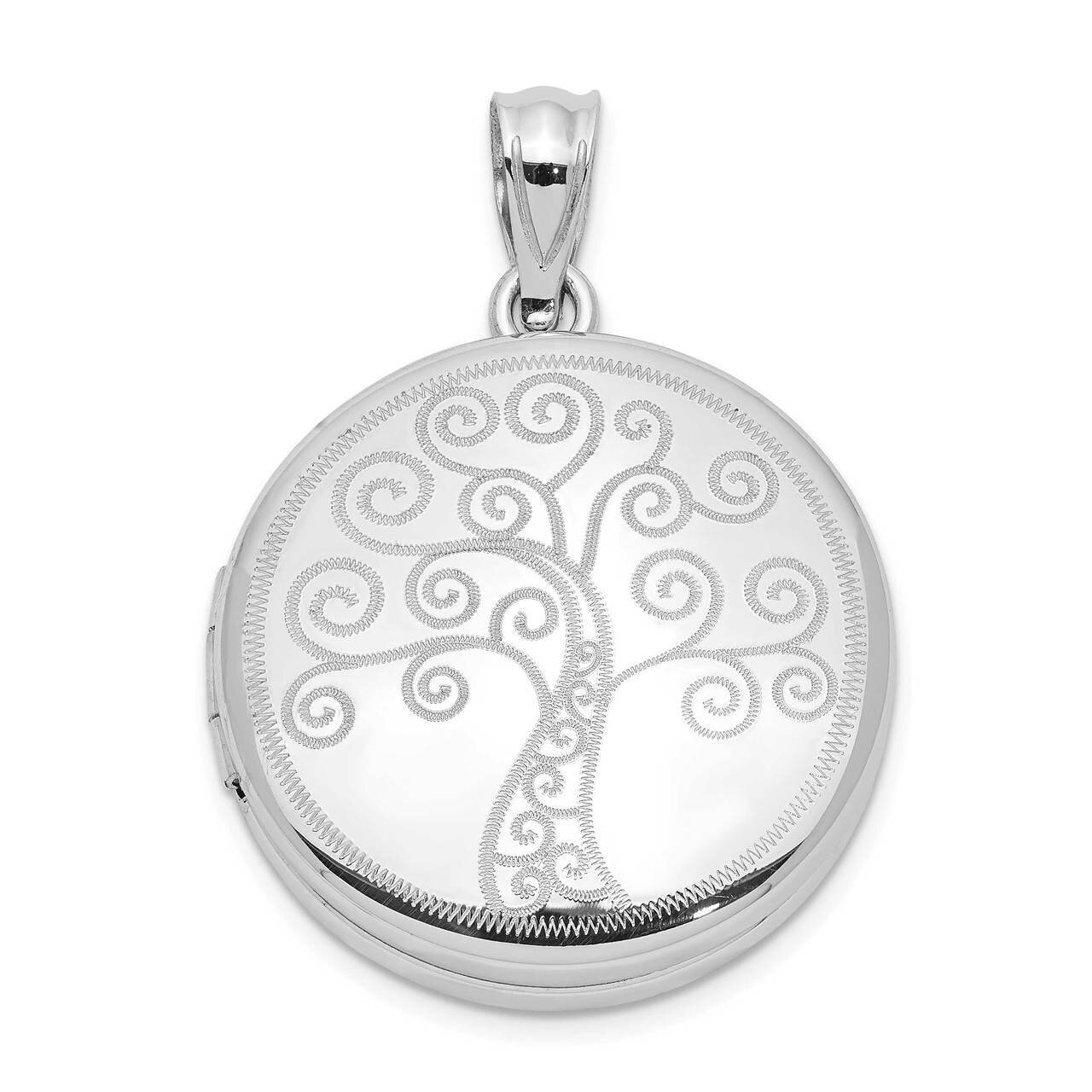 Brushed & Polished Tree Round Locket Sterling Silver Rhodium-plated QLS990
