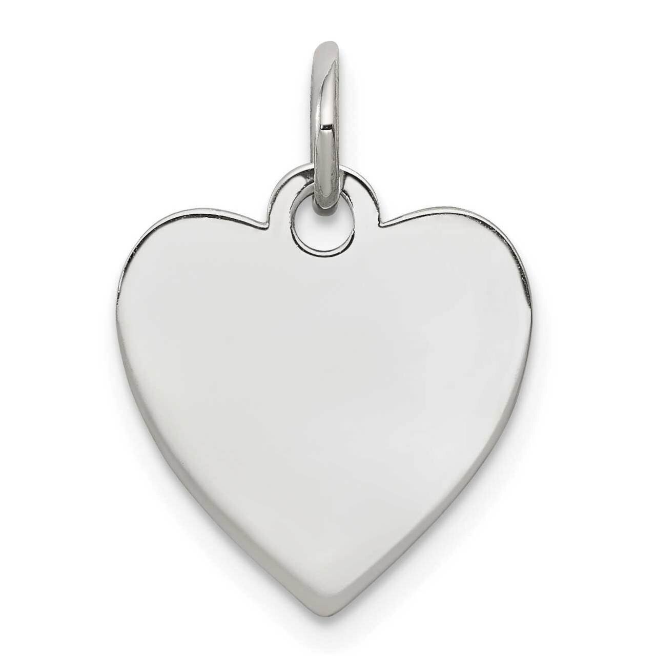 Engravable Heart Polish Front & Back Disc Charm Sterling Silver Rhodium Plated QM390