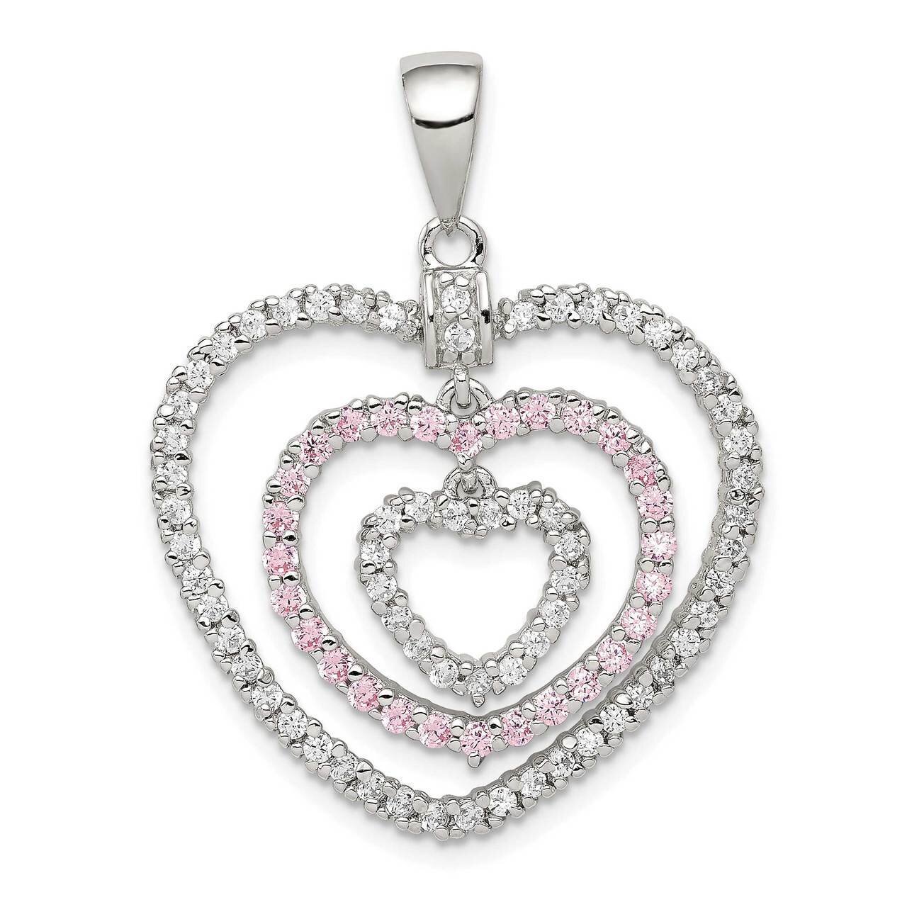 Pink/White CZ Diamond Hearts Pendant Sterling Silver Polished QP4462, MPN: QP4462, 191101459764
