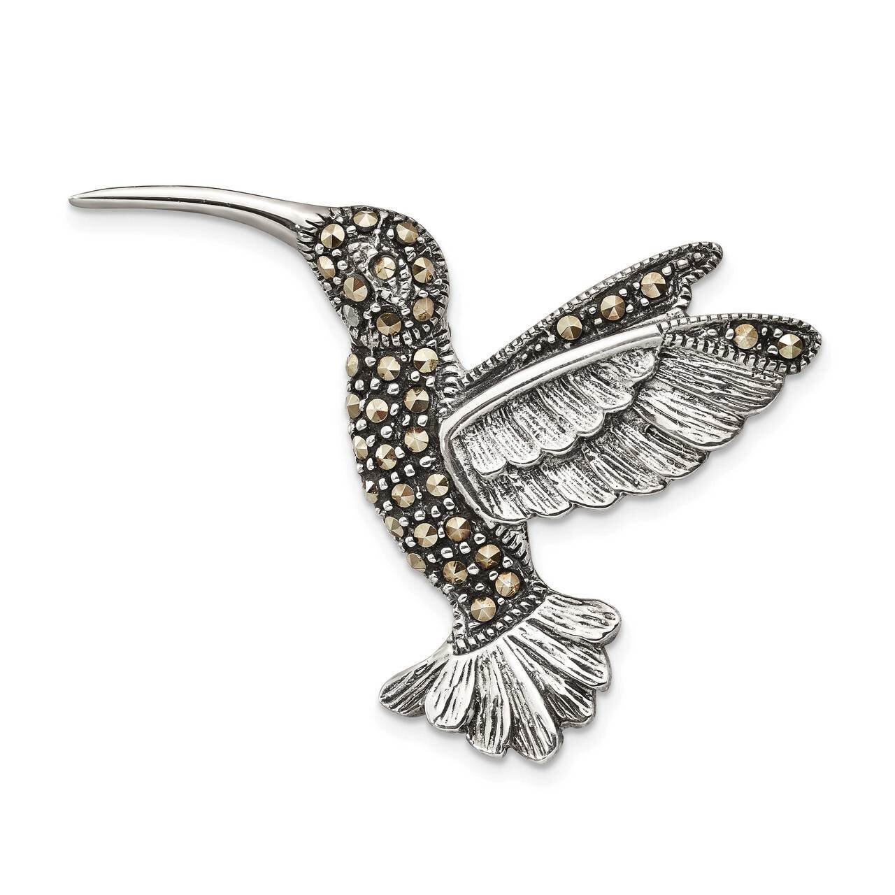 Marcasite Hummingbird Pin Sterling Silver Antiqued QP5039