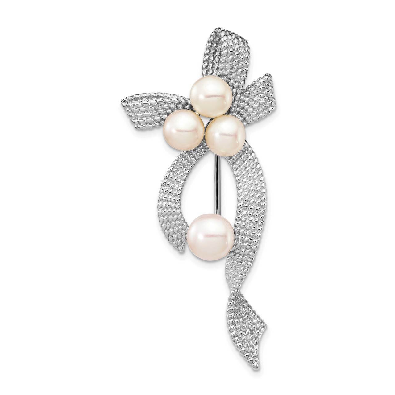 5-6mm White Button Freshwater Cultured Pearl Brooch Sterling Silver Rhodium Plated QP5043