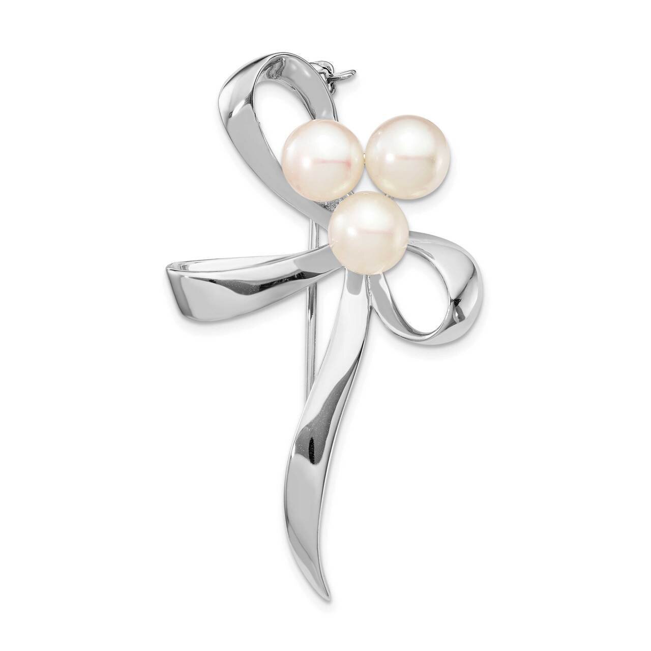 7-8mm White Button Freshwater Cultured Pearl Brooch Sterling Silver Rhodium Plated QP5044, MPN: QP5…