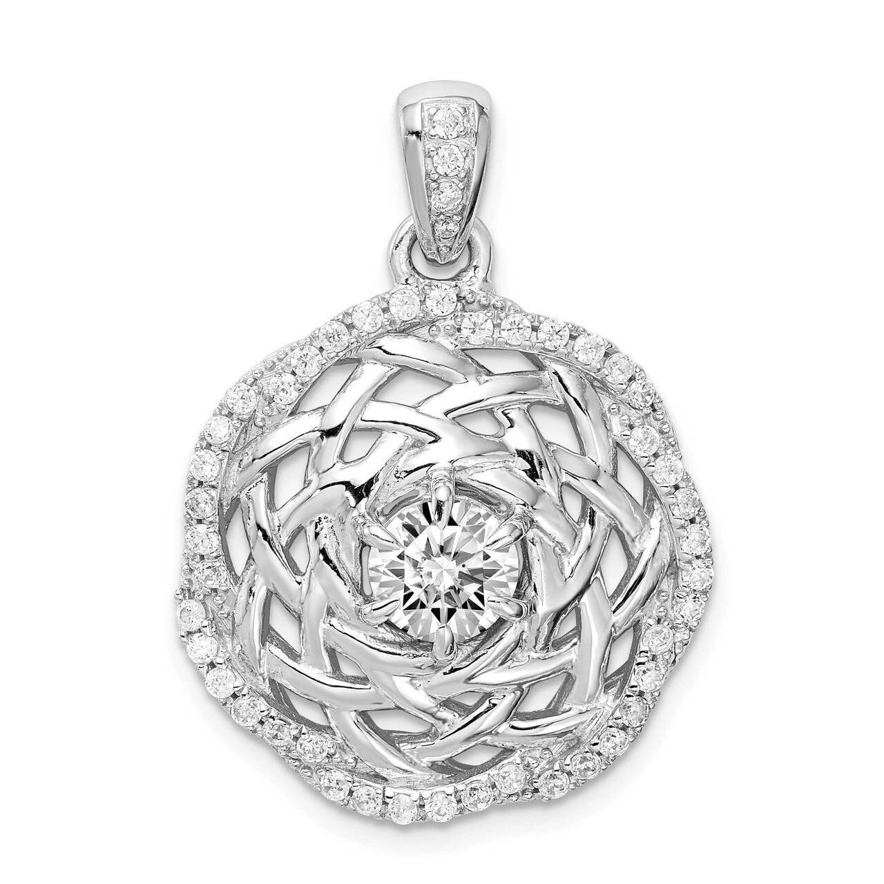 6mm CZ Diamond Center Woven Pendant Sterling Silver Rhodium-plated QP5073, MPN: QP5073, 883957938653
