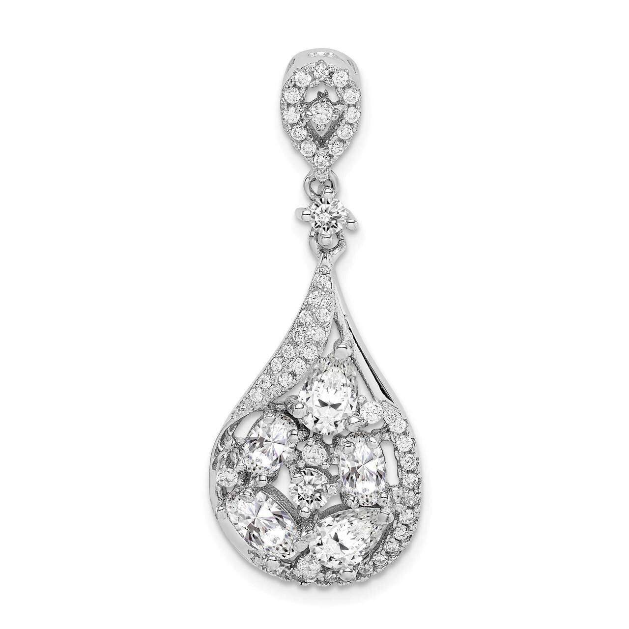 Teardrop Dangle Pendant Sterling Silver Rhodium-plated CZ Diamond QP5085, MPN: QP5085, 883957950020