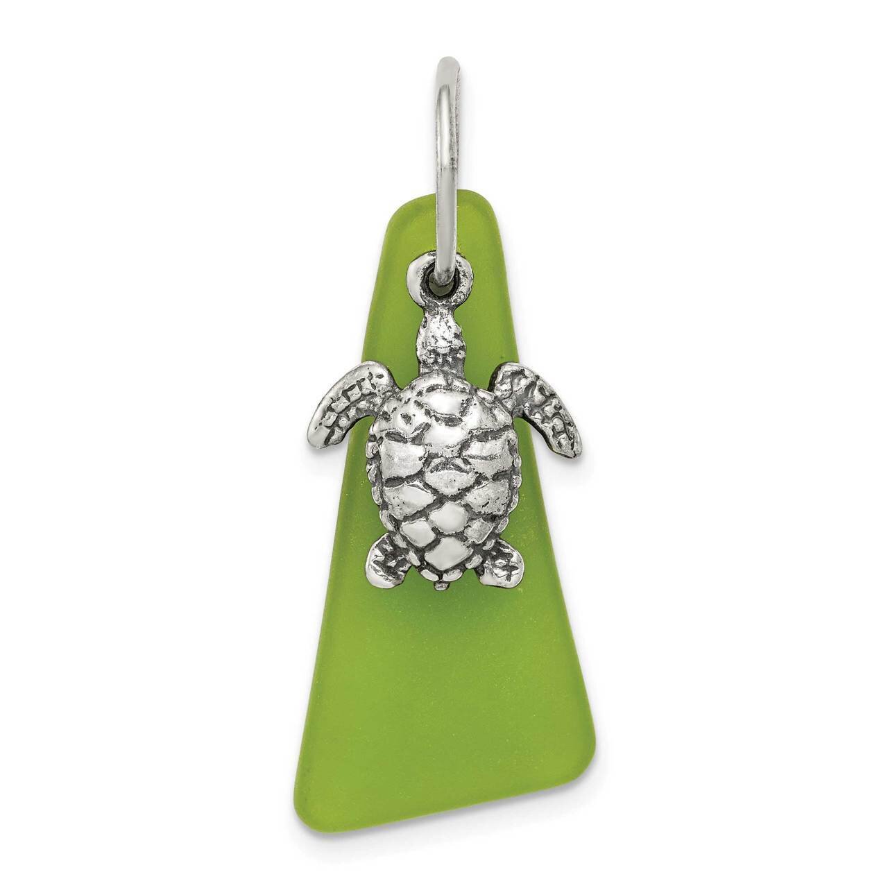 Green Sea Glass Turtle Pendant Sterling Silver QP5087