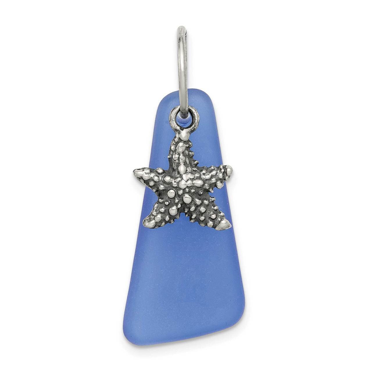 Blue Sea Glass Starfish Pendant Sterling Silver QP5089