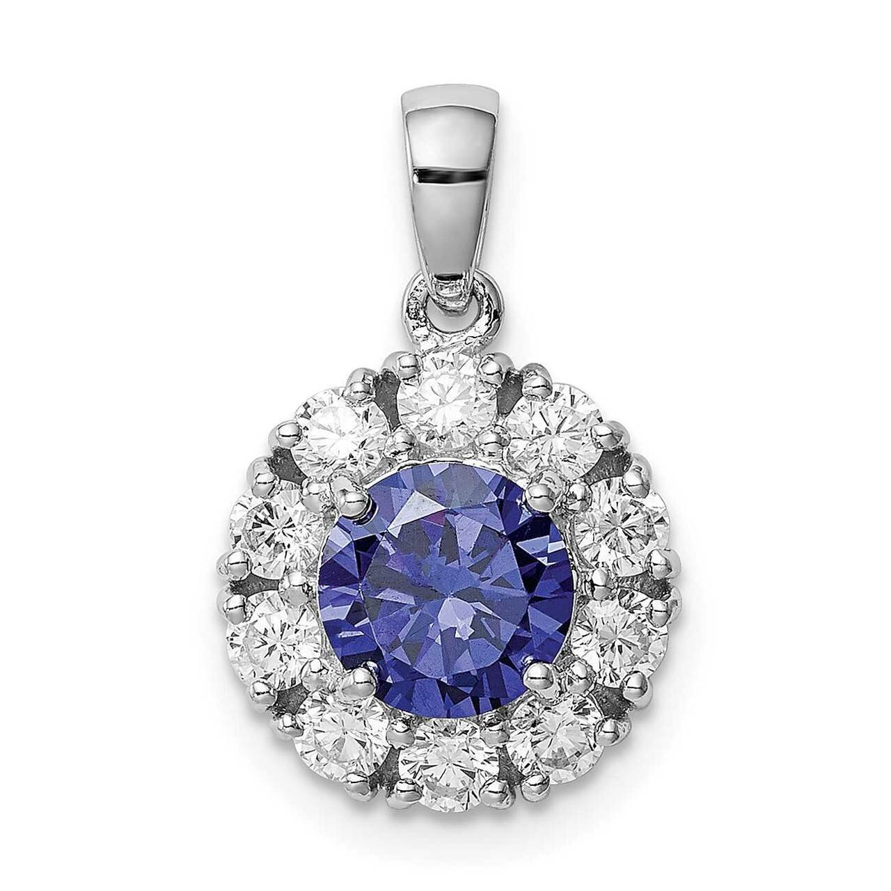 Blue &amp; White CZ Diamond Halo Pendant Sterling Silver Rhodium-plated QP5100, MPN: QP5100, 8839578142…