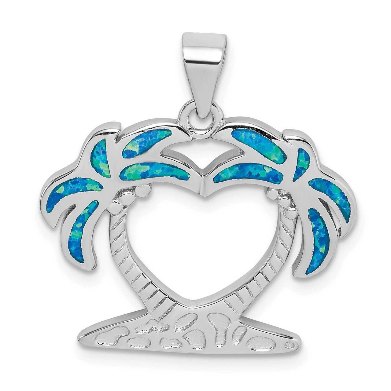 Created Blue Opal Palm Trees Pendant Sterling Silver Rhodium-plated QP5124, MPN: QP5124, 8839579355…