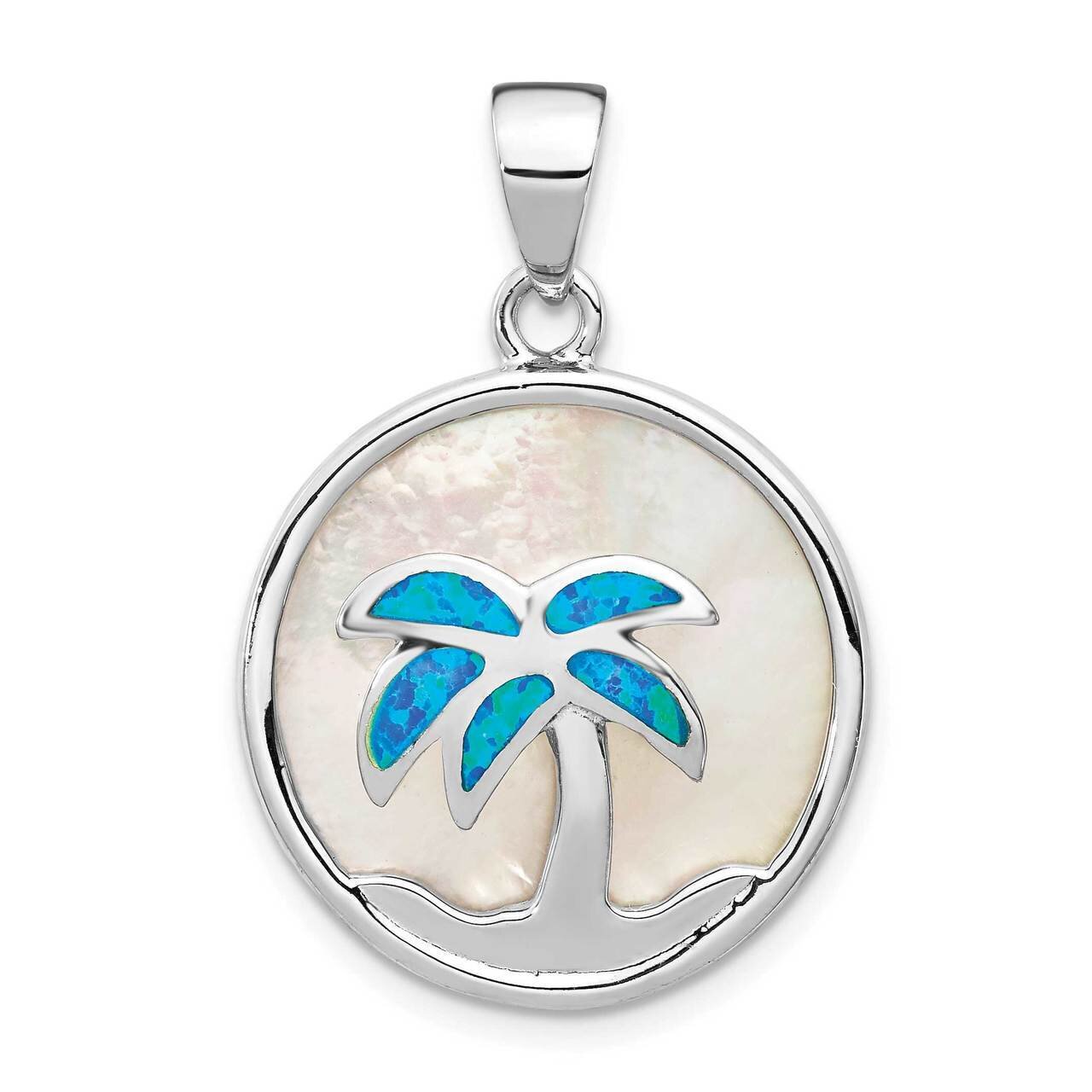 MOP &amp; Created Opal Inlay Palm Tree Pendant Sterling Silver Rhodium-plated QP5125, MPN: QP5125, 8839…