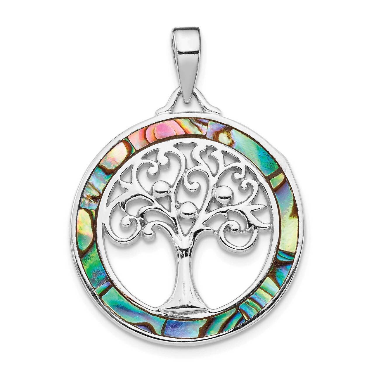 Abalone Circle with Tree of Life Pendant Sterling Silver Rhodium-plated QP5134, MPN: QP5134, 886774…