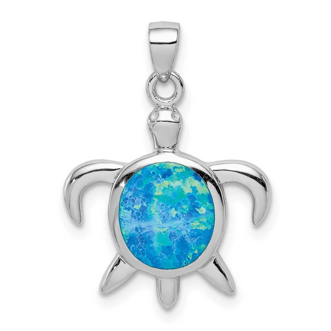 Created Opal Turtle Pendant Sterling Silver QP5136