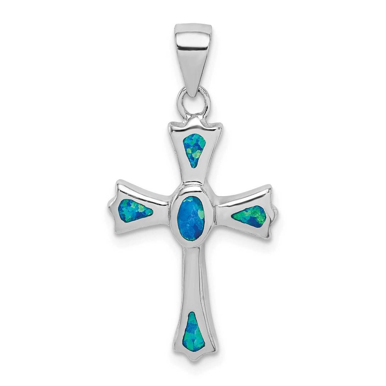 Created Blue Opal Small Cross Pendant Sterling Silver Rhodium-plated QP5144, MPN: QP5144, 883957962…