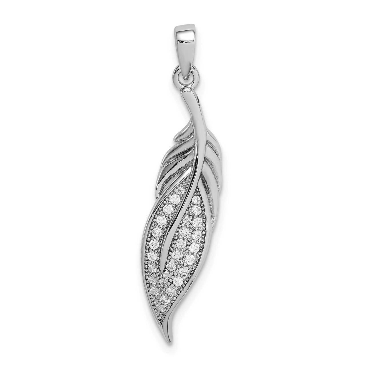 Pave CZ Diamond Leaf Pendant Sterling Silver Rhodium-plated QP5170
