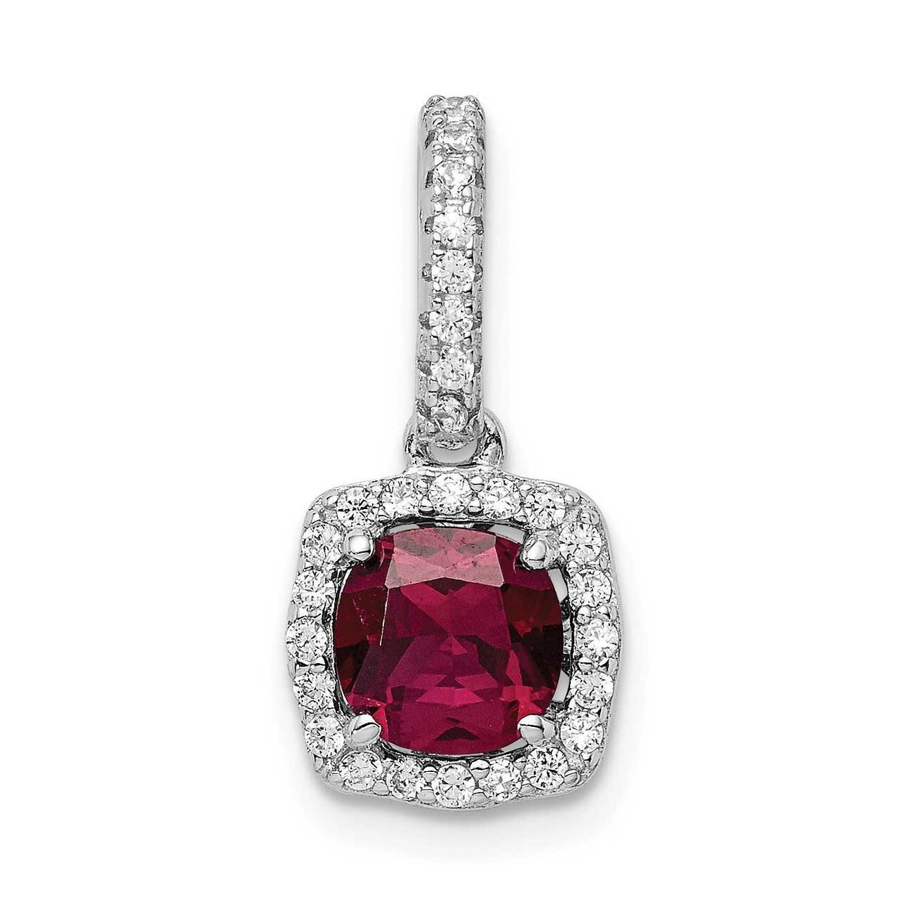 Created Corundum &amp; White CZ Diamond Pendant Sterling Silver Rhodium-plated QP5180, MPN: QP5180,
