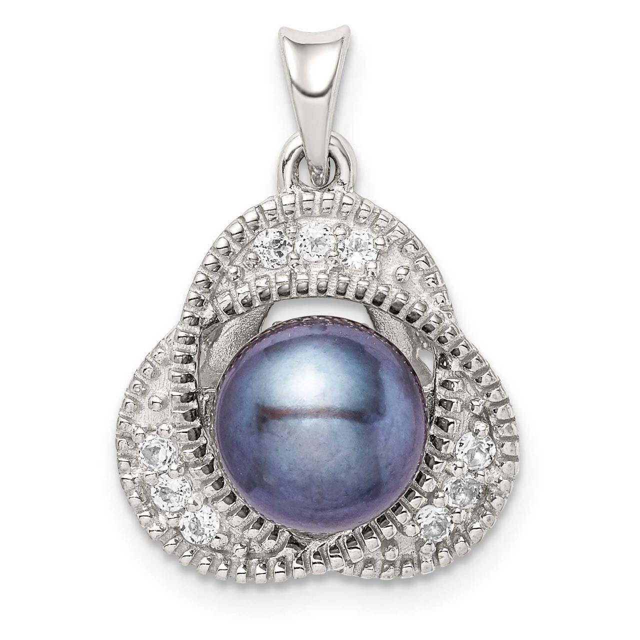 Black Freshwater Cultured Pearl &amp; White Topaz Pendant Sterling Silver QP5184, MPN: QP5184, 88395760…