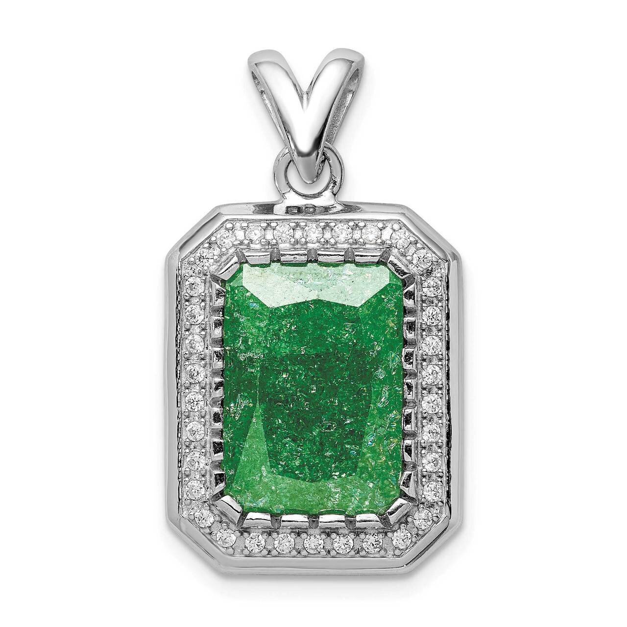 12x14 Green Ice CZ Diamond Pendant Sterling Silver Rhodium-plated QP5189, MPN: QP5189, 883957606101