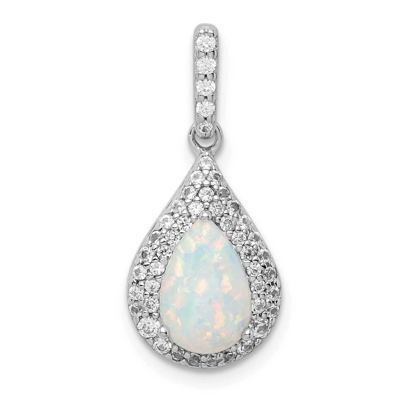 Synthetic Opal Pendant Sterling Silver Rhodium-plated CZ Diamond QP5190, MPN: QP5190, 886774031088