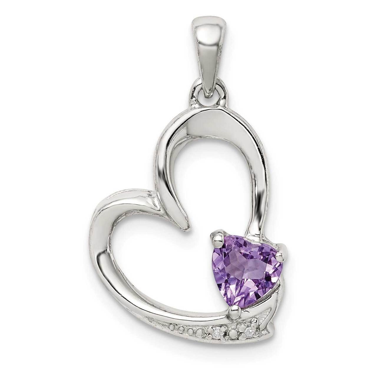 Amethyst &amp; Diamond Heart Pendant Sterling Silver QP5203, MPN: QP5203, 883957332765