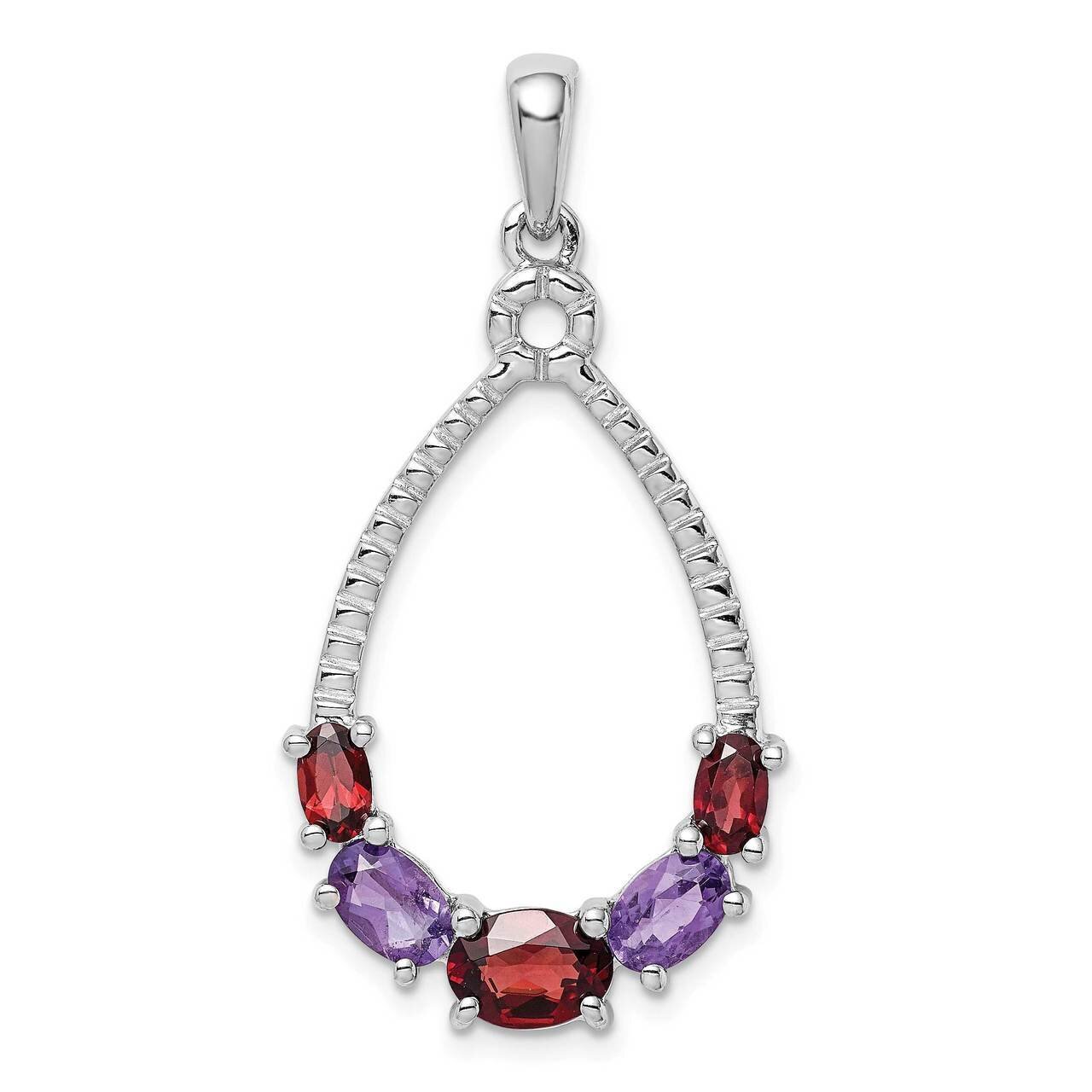 Garnet and Amethyst Pendant Sterling Silver Rhodium Plated QP5205, MPN: QP5205, 883957332772