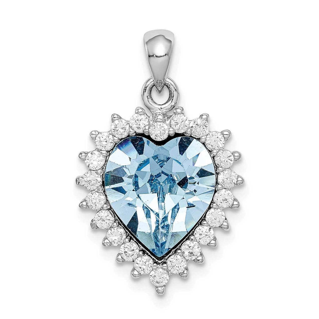 Clear &amp; Blue Crystal Heart Pendant Sterling Silver Rhodium-plated QP5212, MPN: QP5212, 883957953311