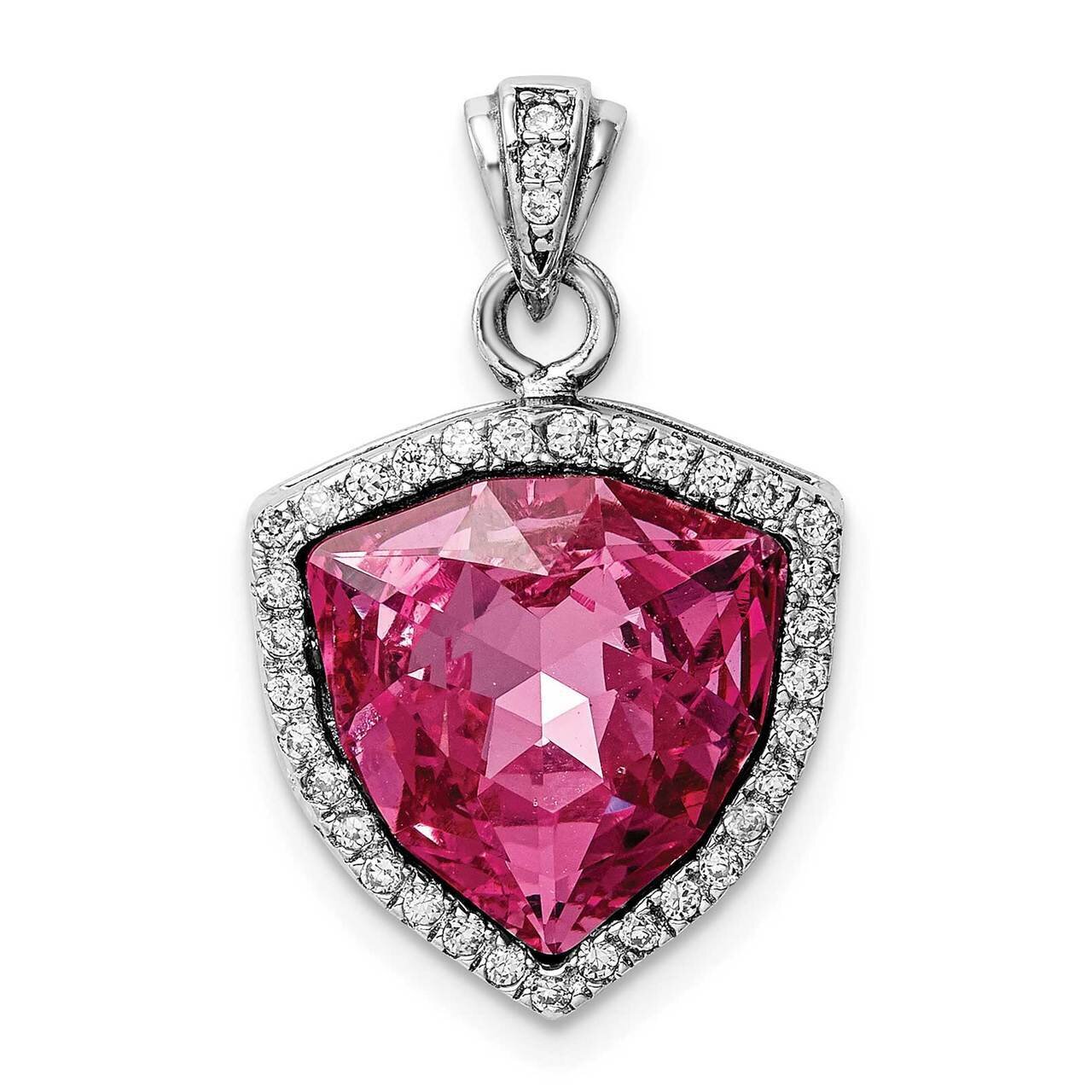 Clear &amp; Pink Crystal Triangle Pendant Sterling Silver Rhodium-plated QP5220