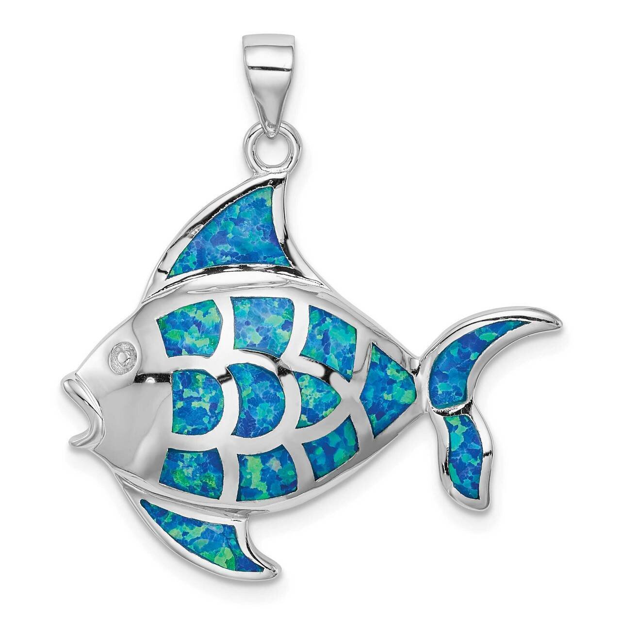Created Blue Opal Fish Pendant Sterling Silver Rhodium-plated QP5229, MPN: QP5229, 883957982021