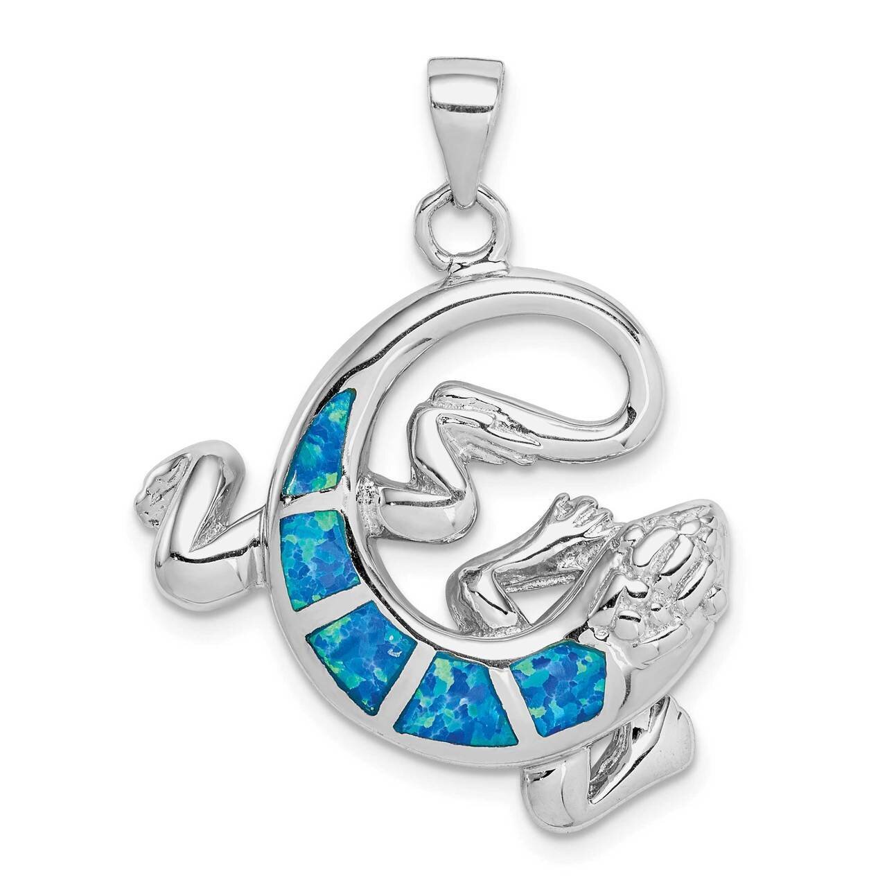 Created Blue Opal Gecko Pendant Sterling Silver Rhodium-plated QP5230, MPN: QP5230, 883957870489