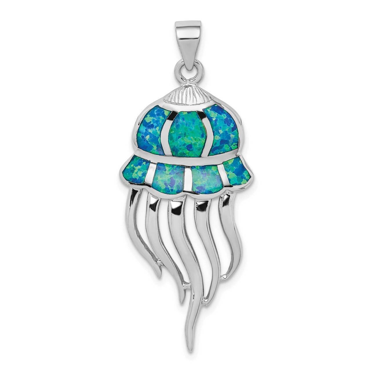 Created Blue Opal Jellyfish Pendant Sterling Silver Rhodium-plated QP5233