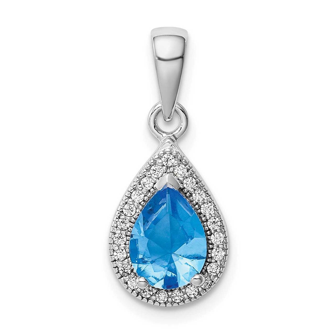 Blue & Clear CZ Diamond Pendant Sterling Silver Rhodium Plated QP5247DEC