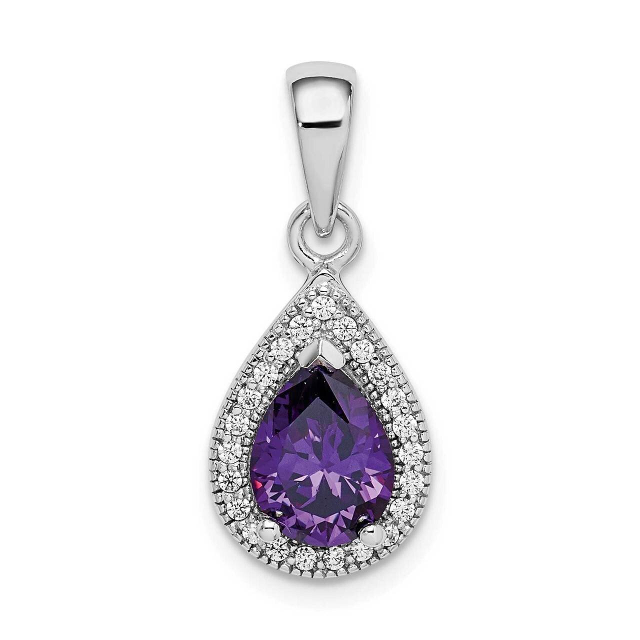 Purple &amp; Clear CZ Diamond Pendant Sterling Silver Rhodium Plated QP5247FEB, MPN: QP5247FEB, 8867741…