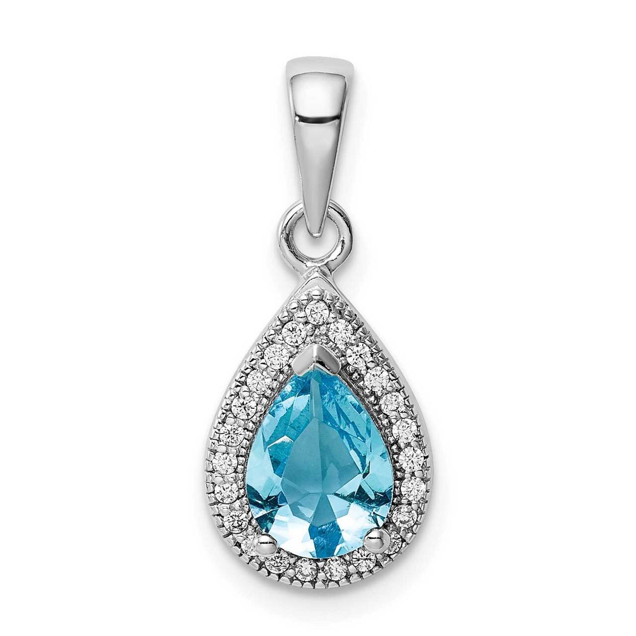 Blue &amp; Clear CZ Diamond Pendant Sterling Silver Rhodium Plated QP5247MAR, MPN: QP5247MAR, 886774105…