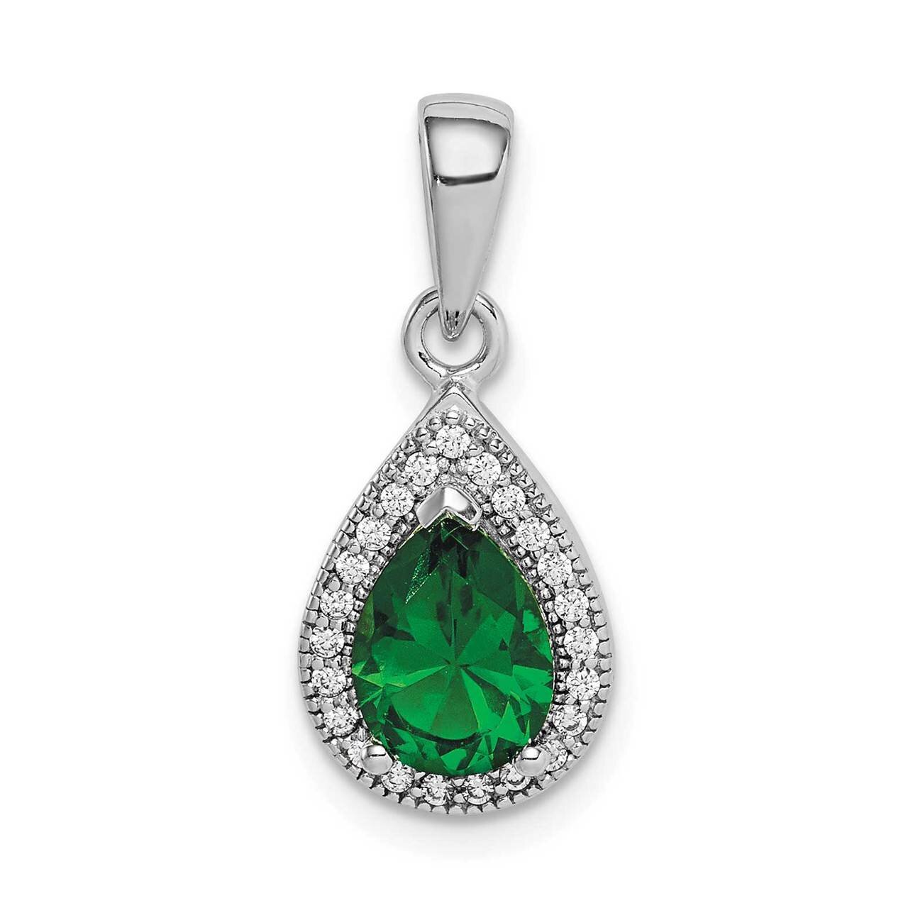 Green &amp; Clear CZ Diamond Pendant Sterling Silver Rhodium Plated QP5247MAY, MPN: QP5247MAY, 88677409…