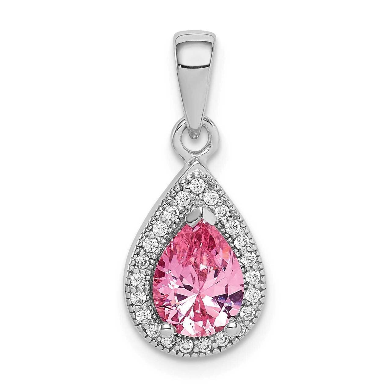 Pink &amp; Clear CZ Diamond Pendant Sterling Silver Rhodium Plated QP5247OCT, MPN: QP5247OCT, 886774012…