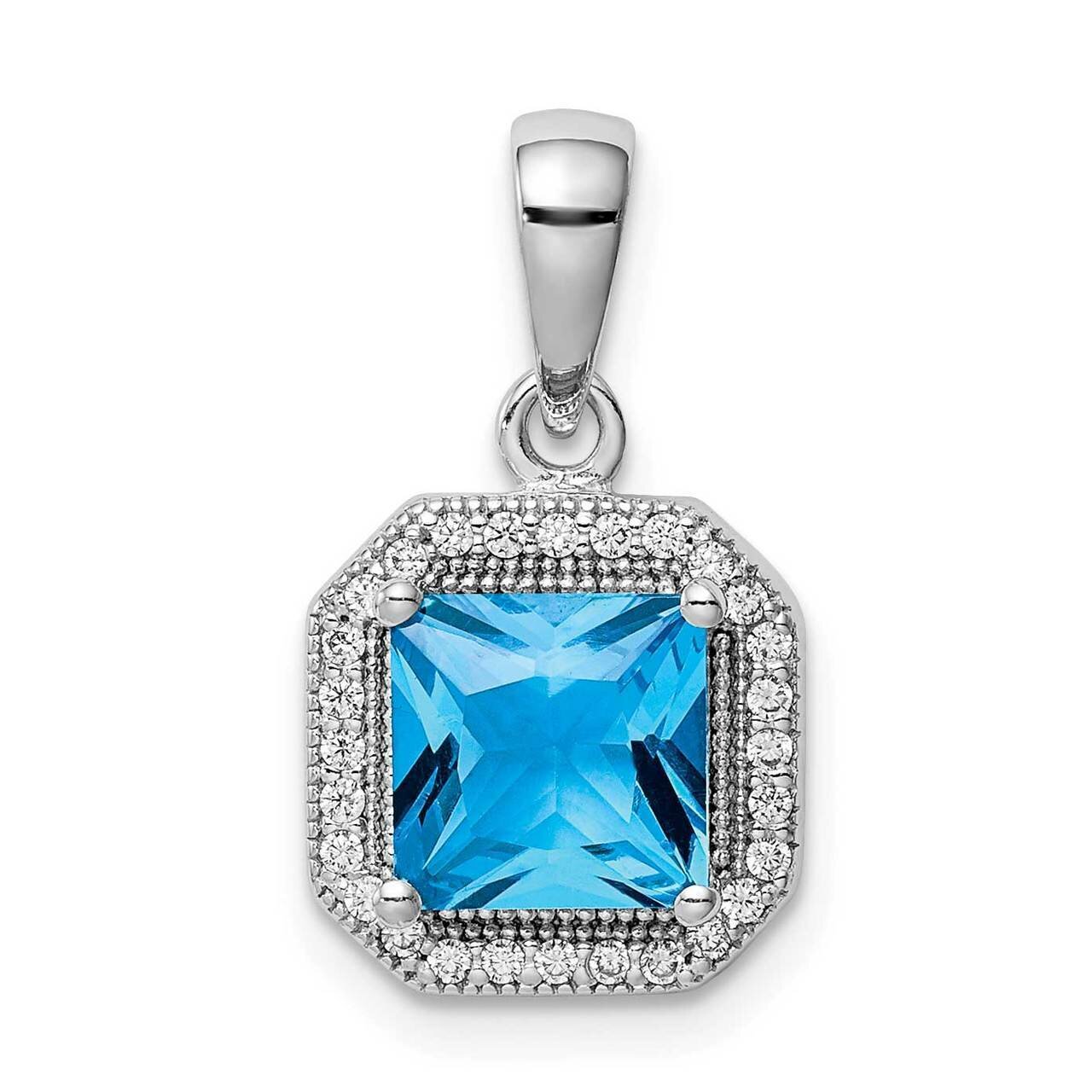 Blue &amp; Clear CZ Diamond Pendant Sterling Silver Rhodium Plated QP5265DEC, MPN: QP5265DEC, 883957922…