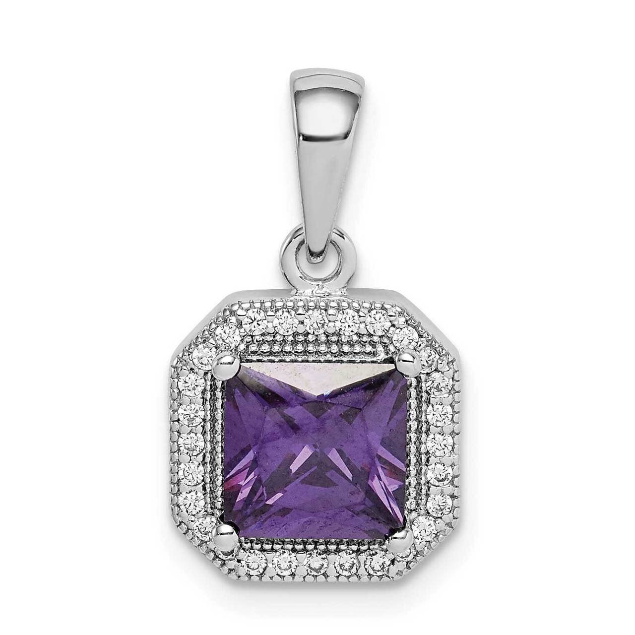 Purple & Clear CZ Diamond Pendant Sterling Silver Rhodium Plated QP5265FEB