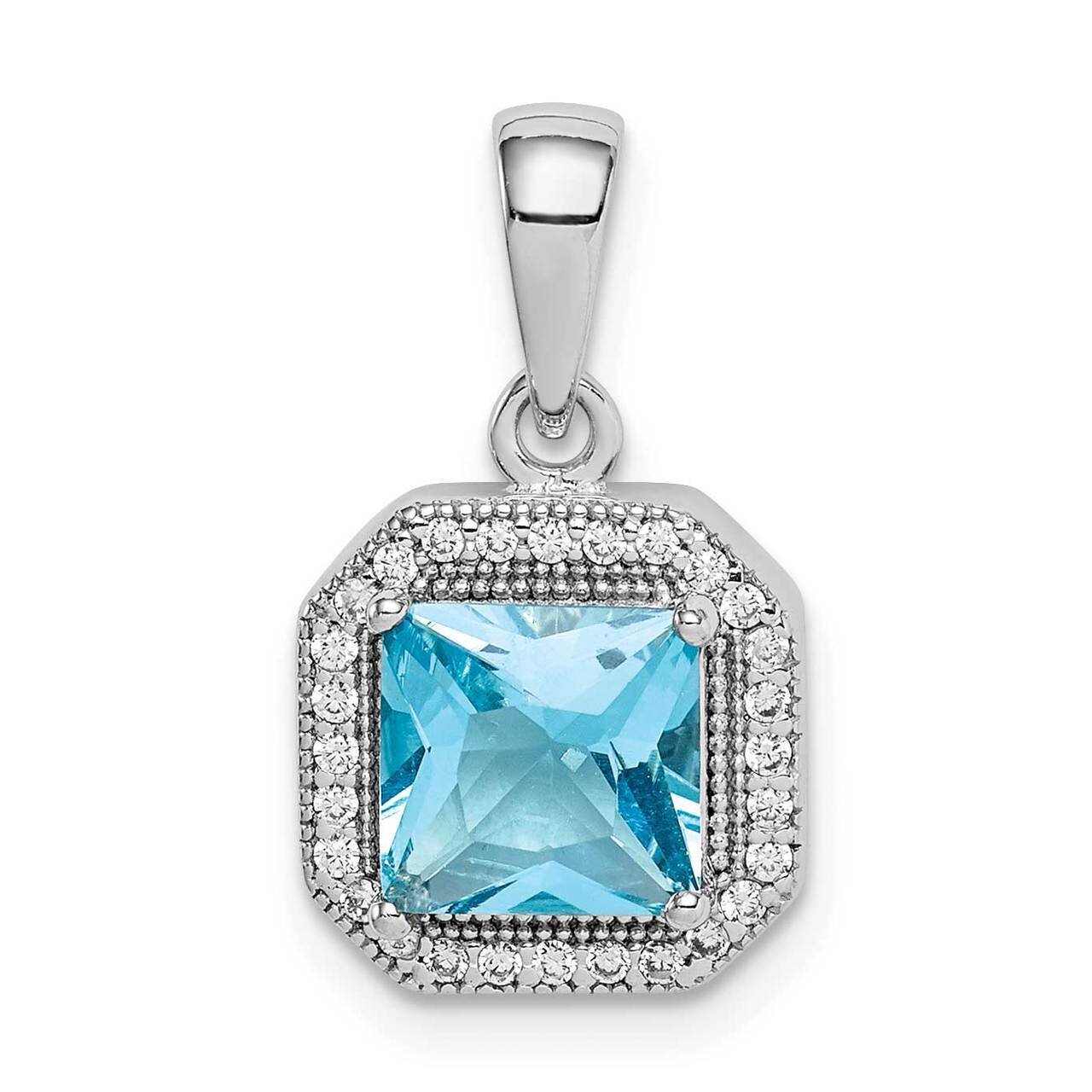 Blue &amp; Clear CZ Diamond Pendant Sterling Silver Rhodium Plated QP5265MAR, MPN: QP5265MAR, 886774016…