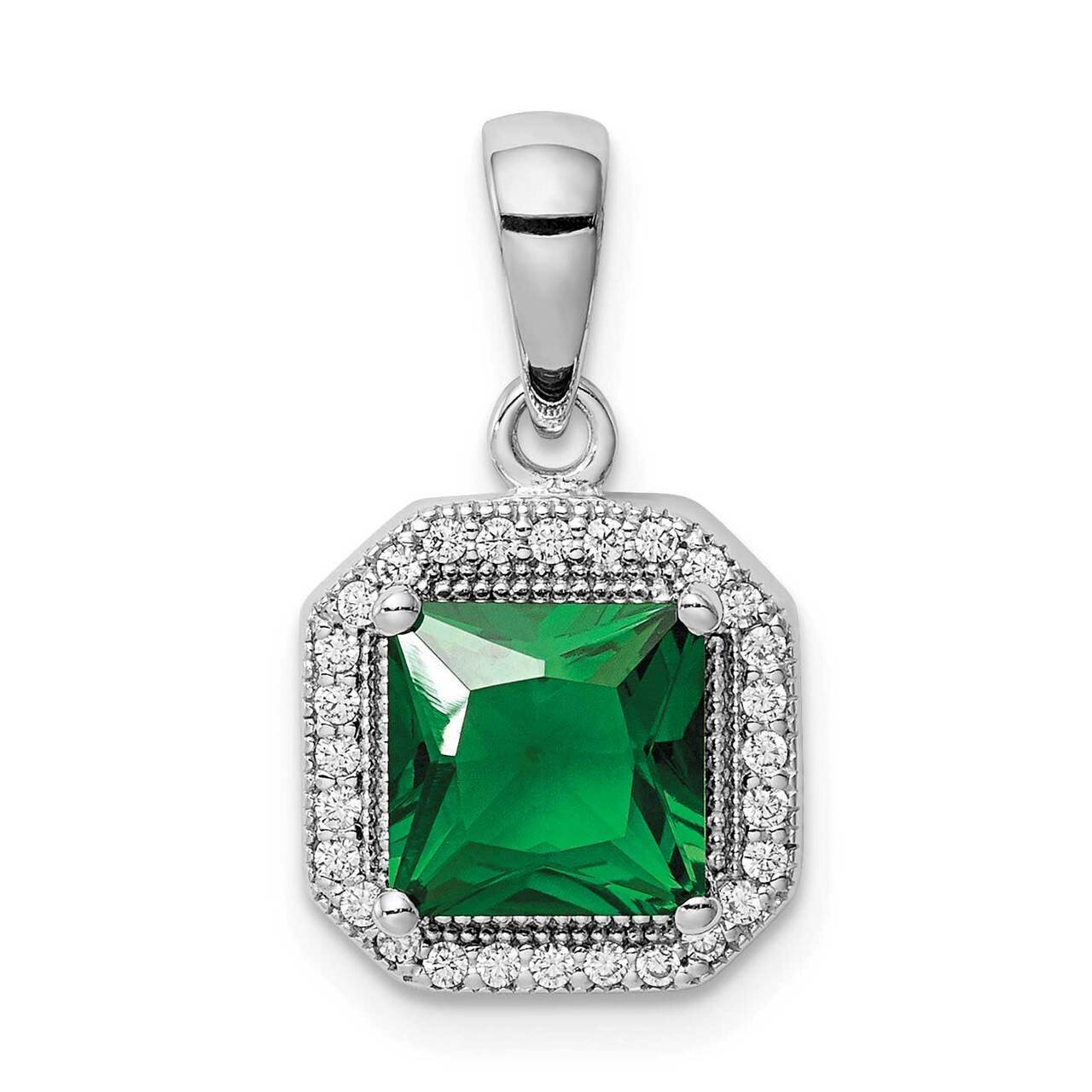 Green & Clear CZ Diamond Pendant Sterling Silver Rhodium Plated QP5265MAY