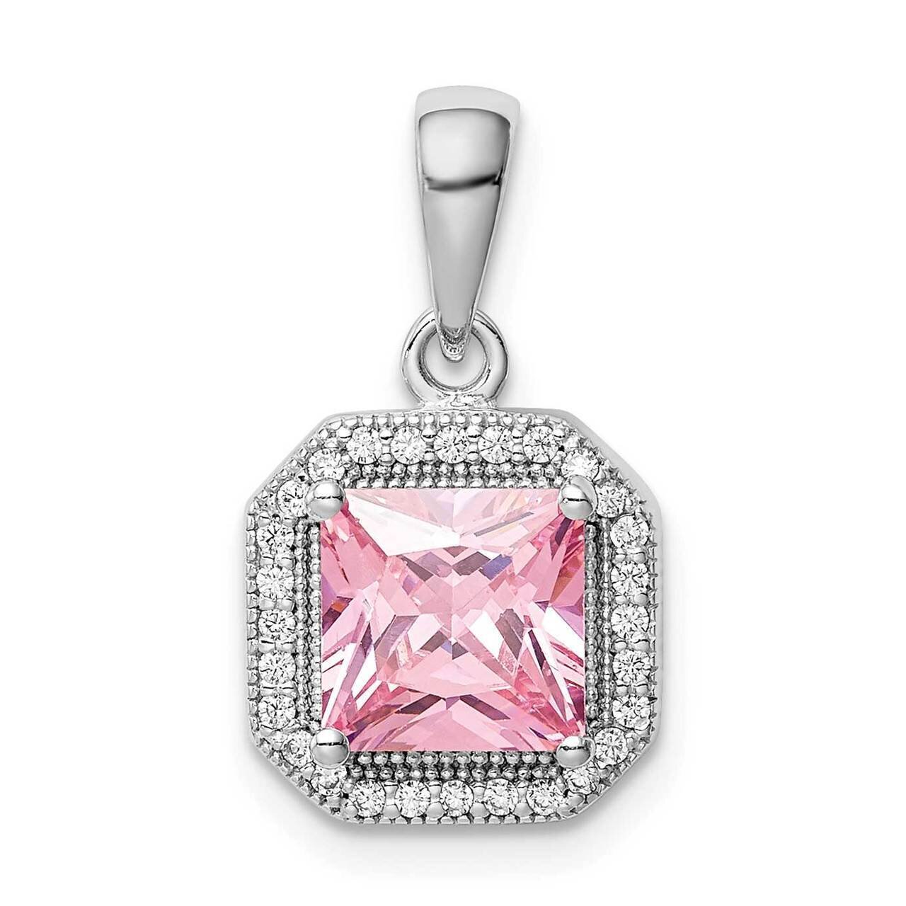 Pink &amp; Clear CZ Diamond Pendant Sterling Silver Rhodium Plated QP5265OCT, MPN: QP5265OCT, 883957838…