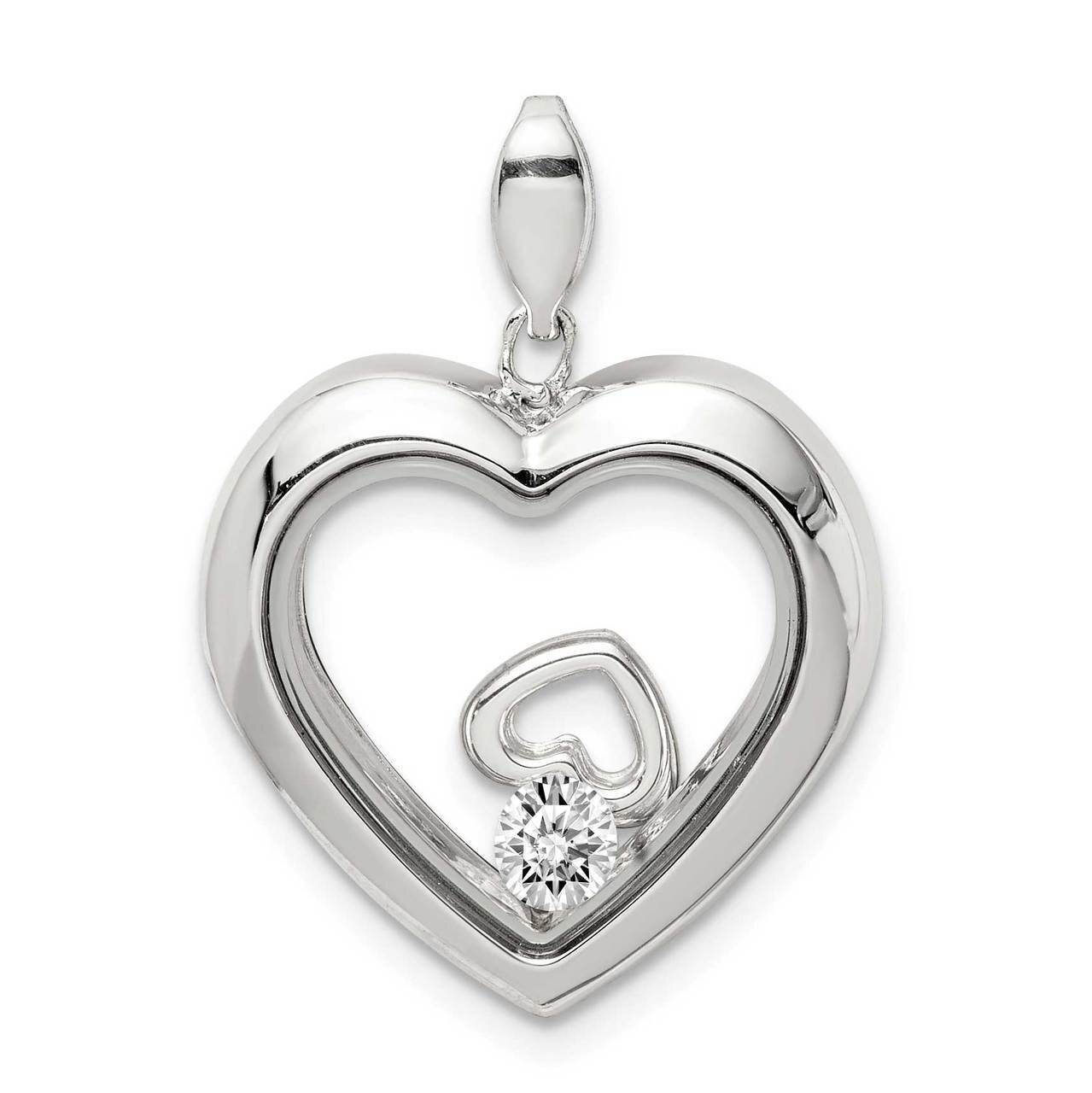 19mm Heart Glass Pendant Sterling Silver CZ Diamond QP5285, MPN: QP5285, 886774089256