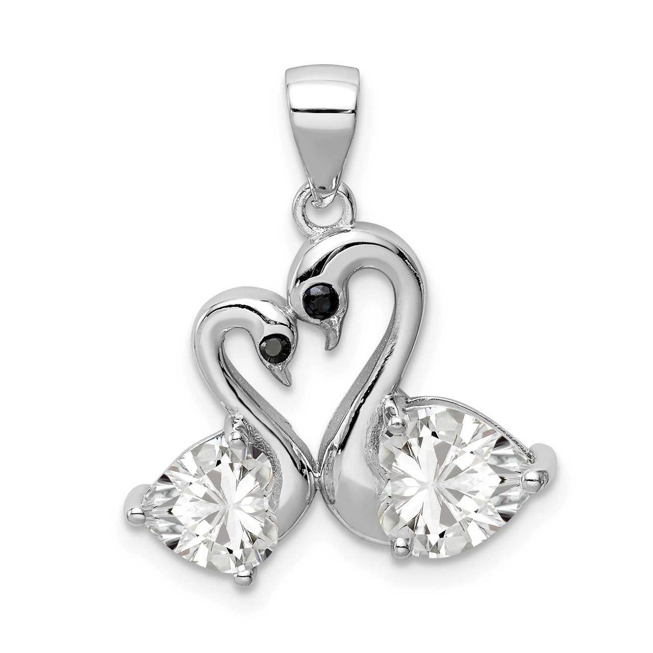 Polished CZ Diamond Swan Couple Pendant Sterling Silver Rhodium-plated QP5307, MPN: QP5307, 8839579…