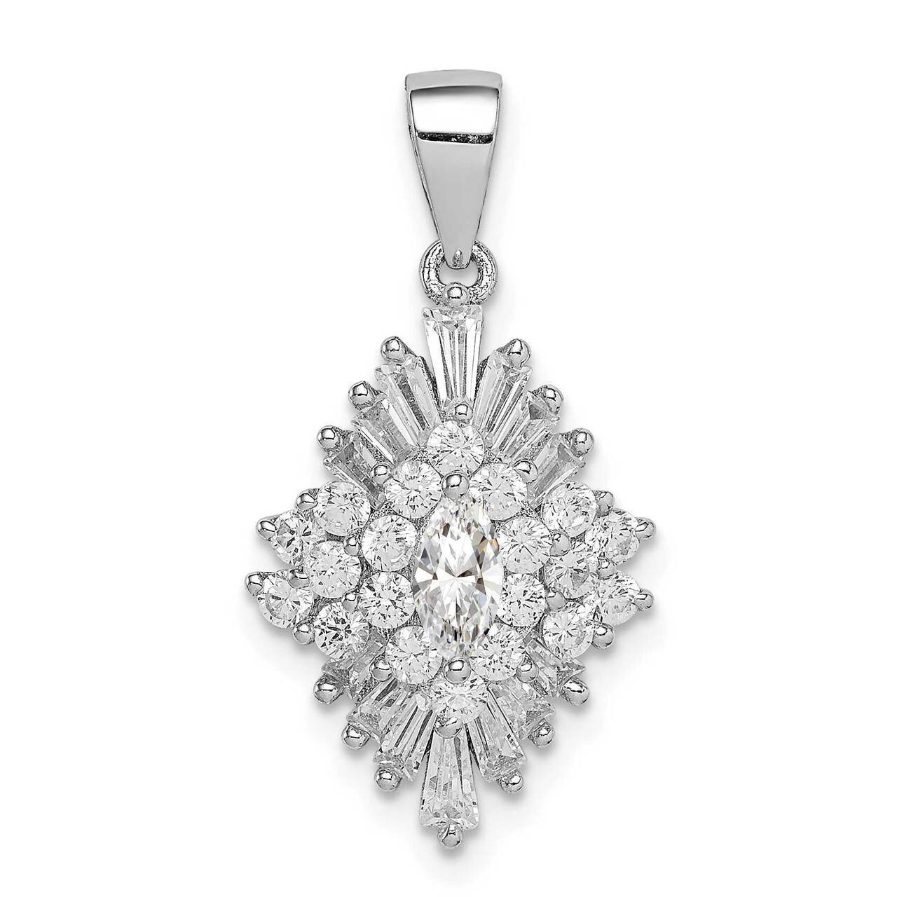 Polished Marquise CZ Diamond Fancy Pendant Sterling Silver Rhodium-plated QP5310, MPN: QP5310, 8839…